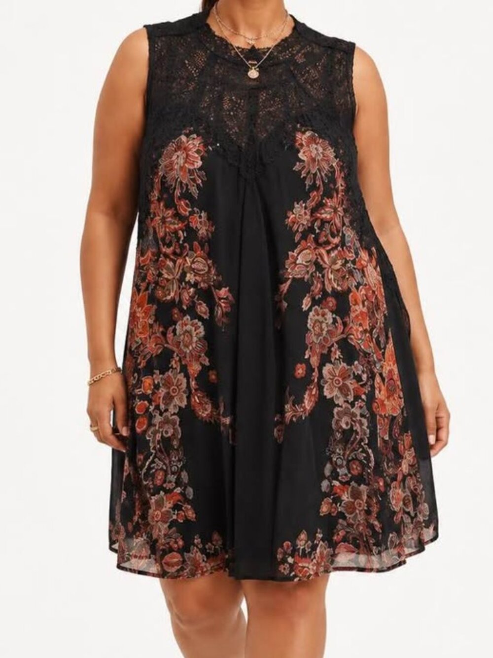 Black Lace & Floral Flowy Whimsigoth Boho Sequin Hearts Slip Dress [size XL]